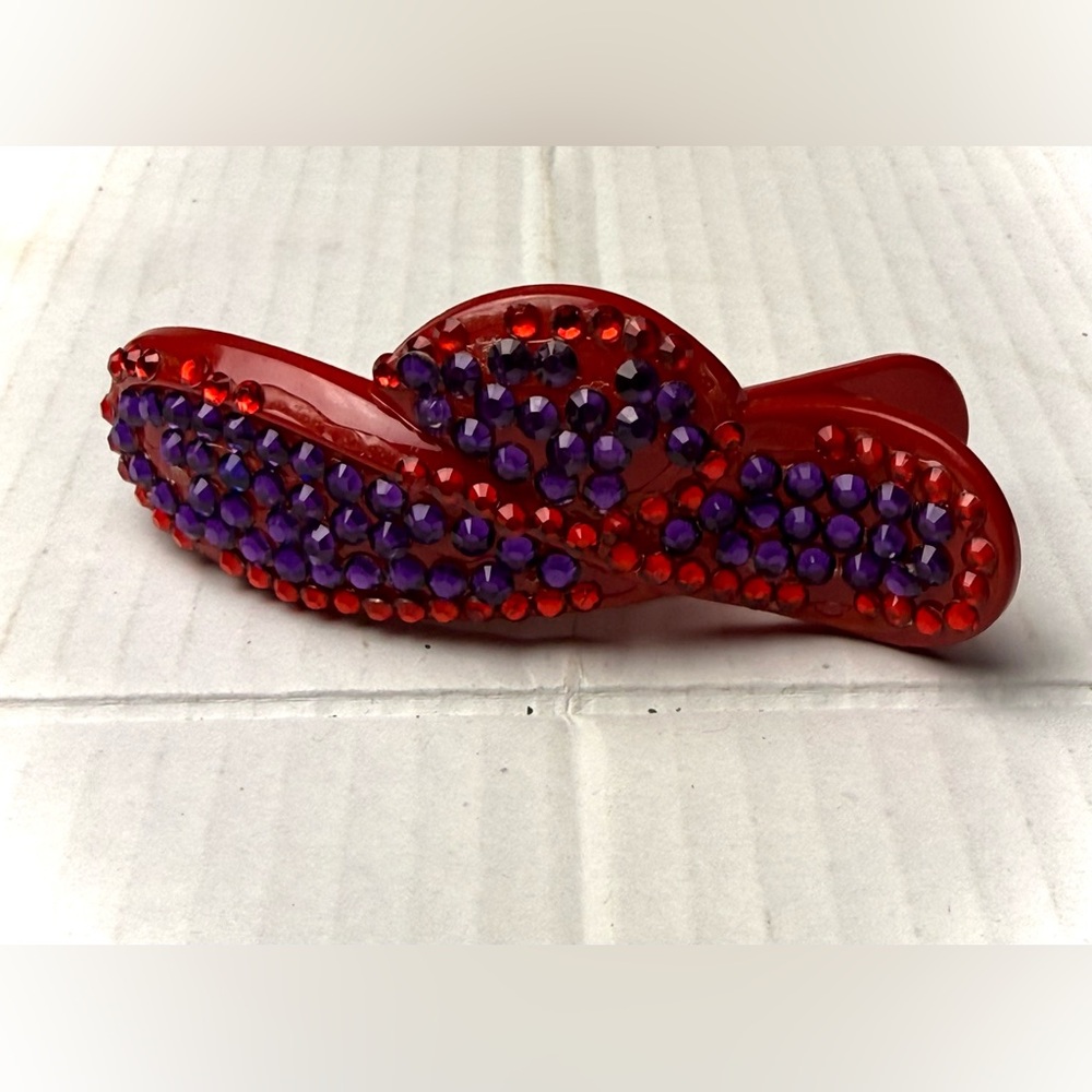 Vintage Rhinestone Hair Clip Barrette‎ Purple & Red Gemstones Plastic 90s